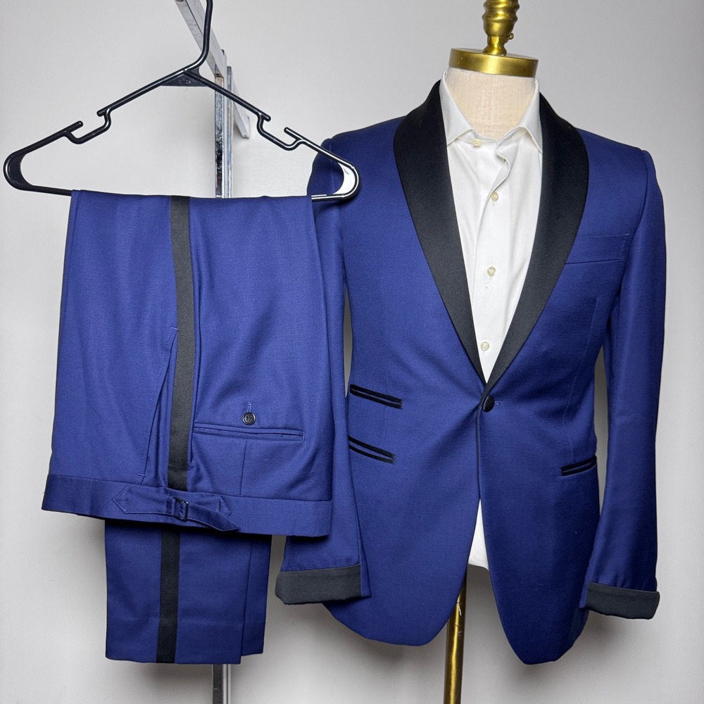 Southwick Recent Clothes Tuxedo Suit Mens 38S W32 Royal Blue Solid Shawl Lapel